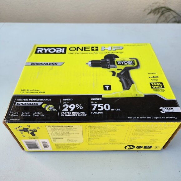 New RYOBI ONE+ HP 18V Brushless Cordless 1/2 in. Hammer Drill Power Tool Only Br - Picture 8 of 16